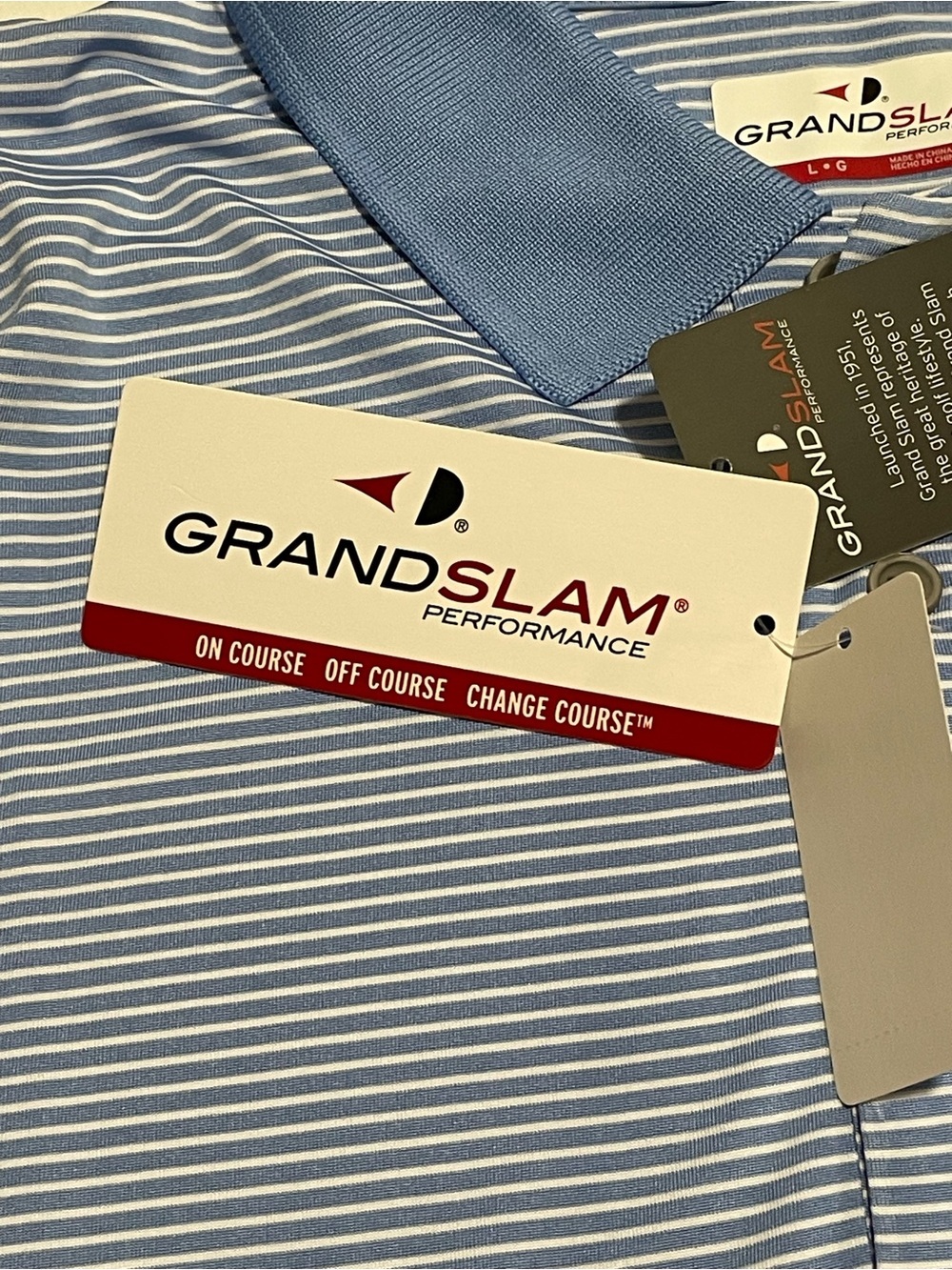Tee Time! NWT! Grand Slam Performance Sz L Blue Moisture Wicking Polo Athletic - Picture 10 of 12